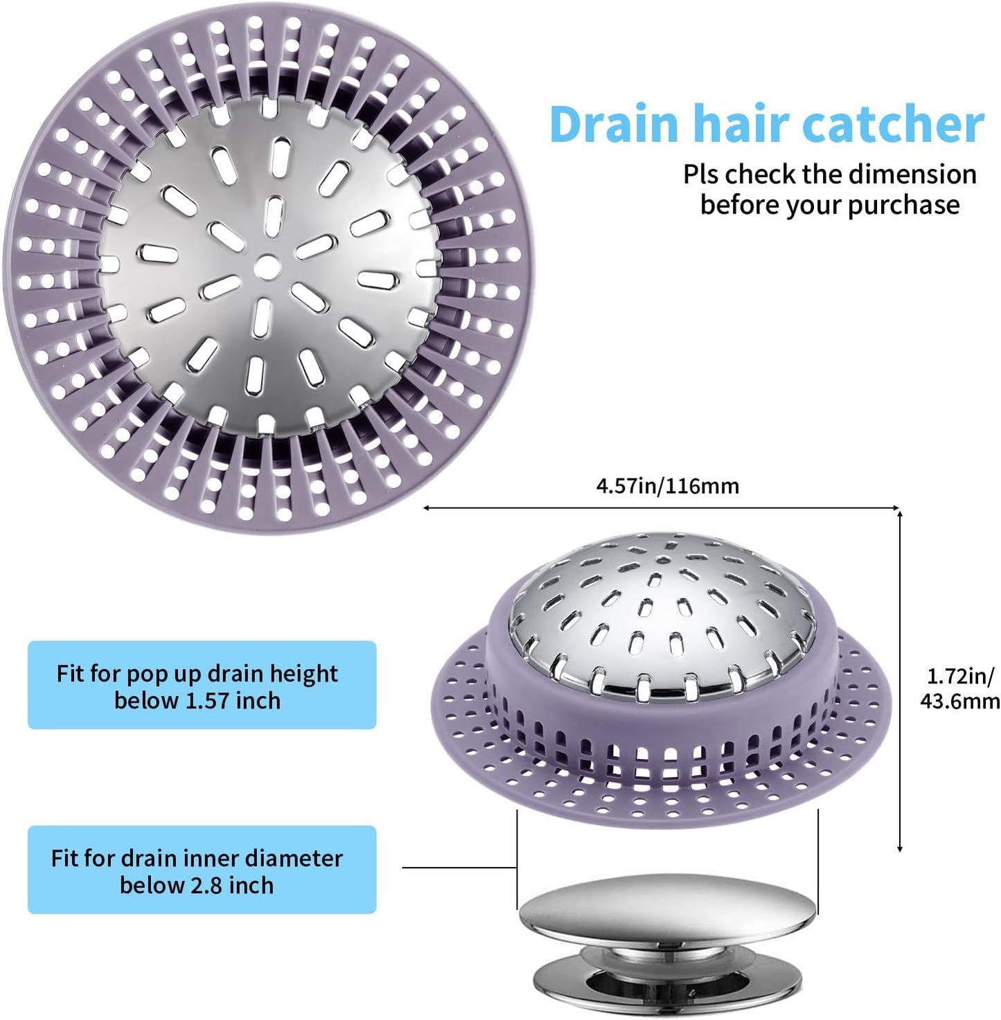 Shower Drain Hair Catcher, Shower Drain Cover, Bathtub Drain Hair Catcher for Pop-Up & Regular Drains