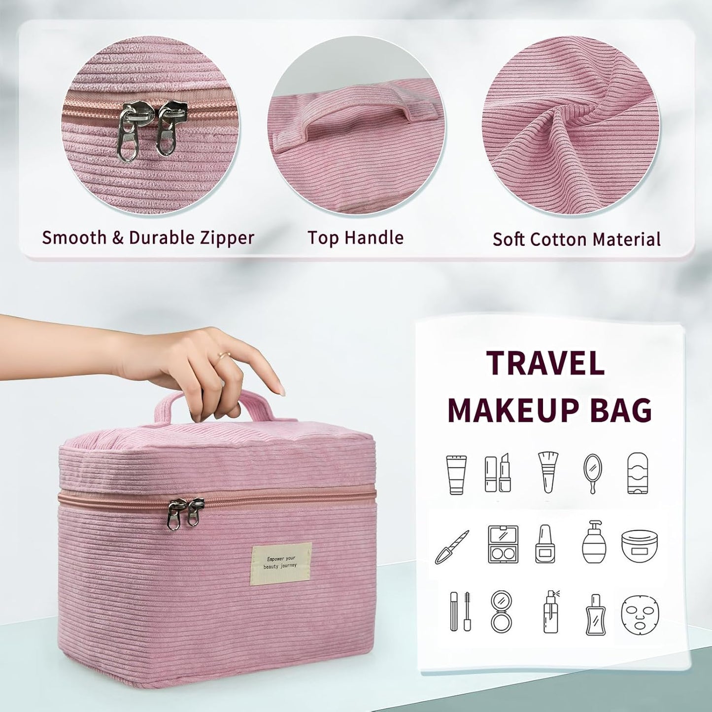 4 Pcs Makeup Bag for Women Corduroy Cosmetic Bag Aesthetic Cute Bags Multi Size Purse Pouch Travel Toiletry Bag Set Makeup Organizer with Zipper (PinkCorduroy)