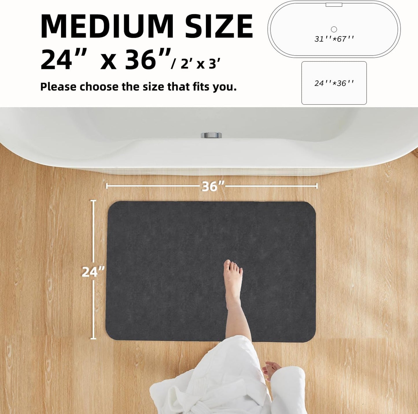 Bath Mat, Bathroom Rugs Non Slip Washable Thin Absorbent Quick Dry Bath Mat Fits Under Door Bathroom Floor Mat Perfect for Bath, Shower, or Sink 24"x36" Dark Grey