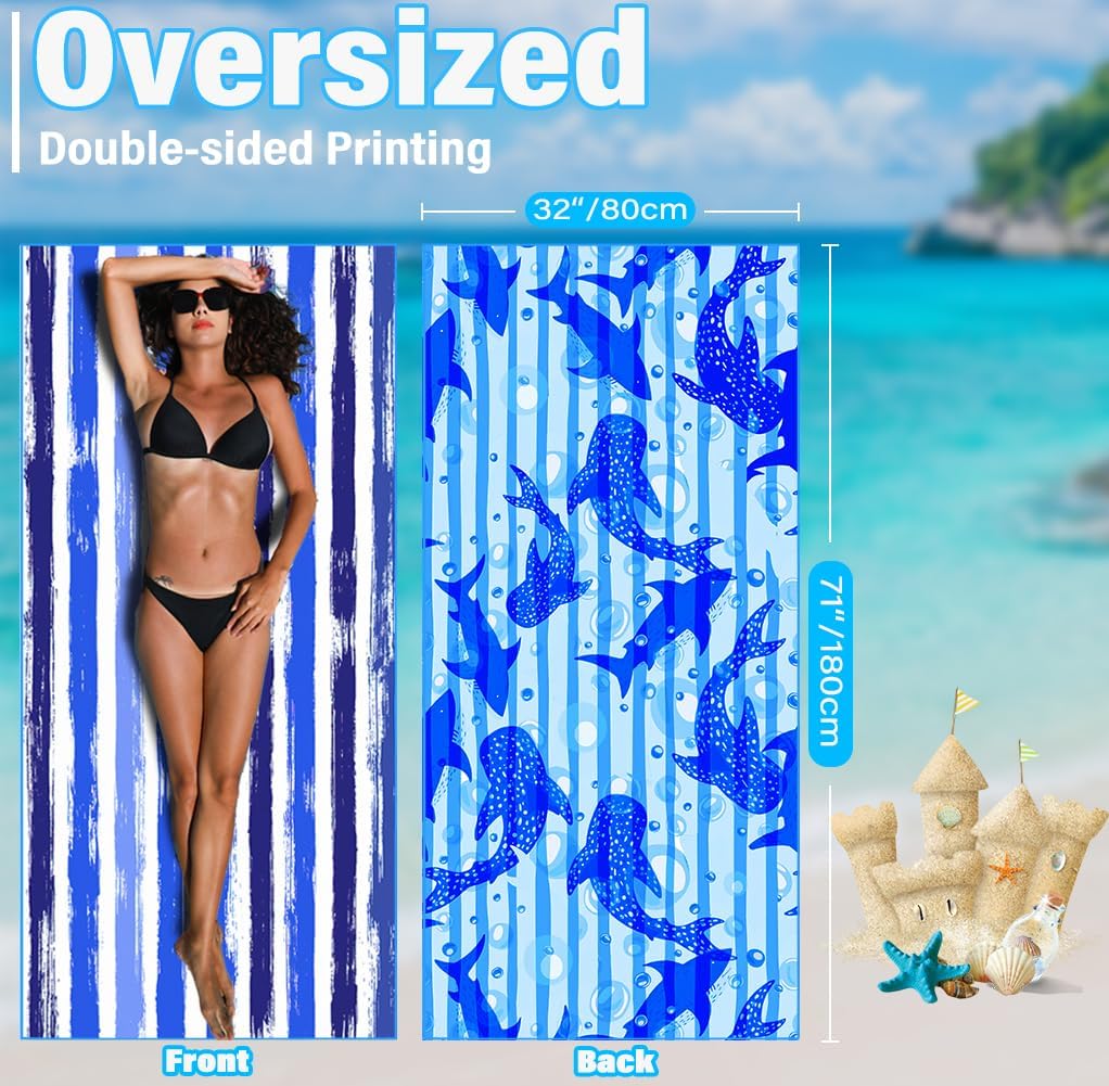 Lightweight Thin Microfiber Beach Towel Sand Free Quick Dry Absorbent Compact Soft Pool Swim Travel Towels Extra Large Oversized Beach Accessories Packable Essentials Stuff Gifts for Adult