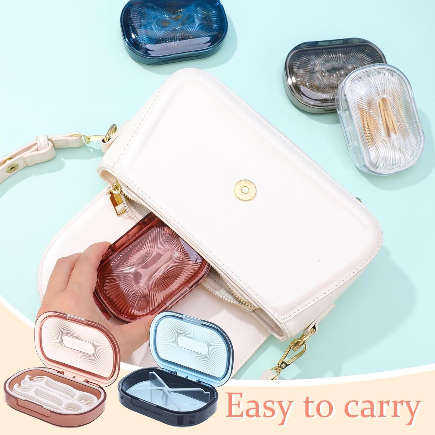 4 Pcs Qtip Holder Hair Tie organizer Small Container Portable Travel Qtips Case Cotton Swab Holder Flosser Dispenser 4 Soft Colors 3.94 x 2.76 Inch