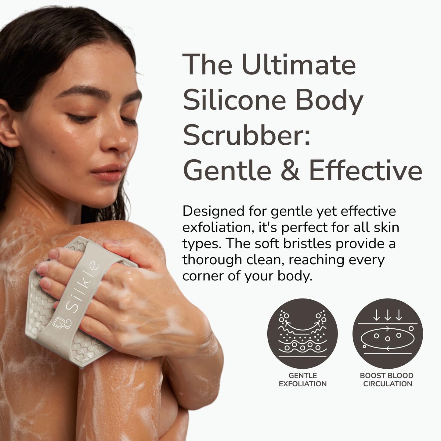 Silicone Body Scrubber - Exfoliating Bath Brush and Skin Cleanser - Shower Sponge for Gentle Body Scrub and Wash - Silicone Scrubbing Care Tool for a Refreshed and Renewed You - Clay