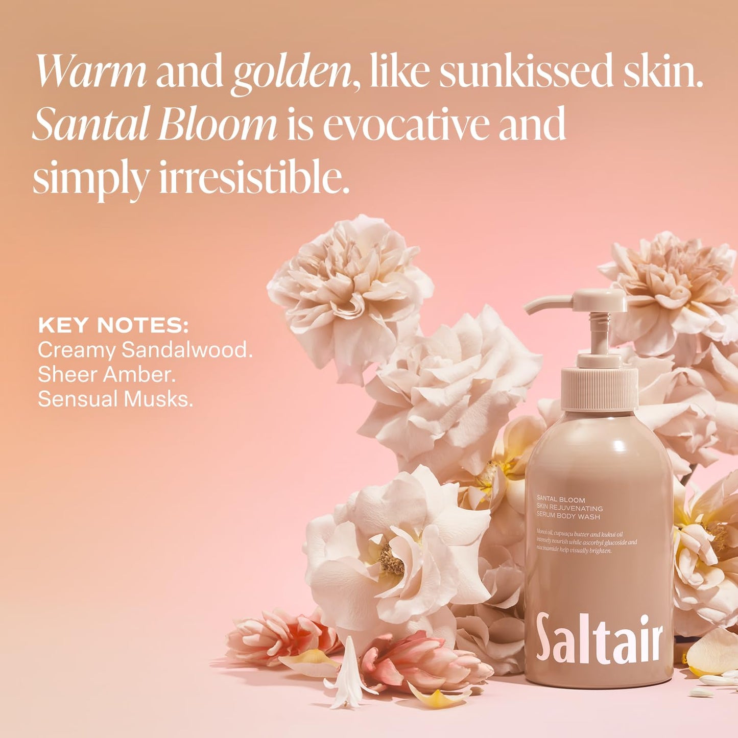 Saltair Body Wash, Santal Bloom 2-Pack. Moisturizing Body Cleanser with Monoi Oil and Cupuacu Butter. Luxury Shower Gel for Women. Vegan, Cruelty-Free Paraben Free. 2x 17oz Pump Bottles
