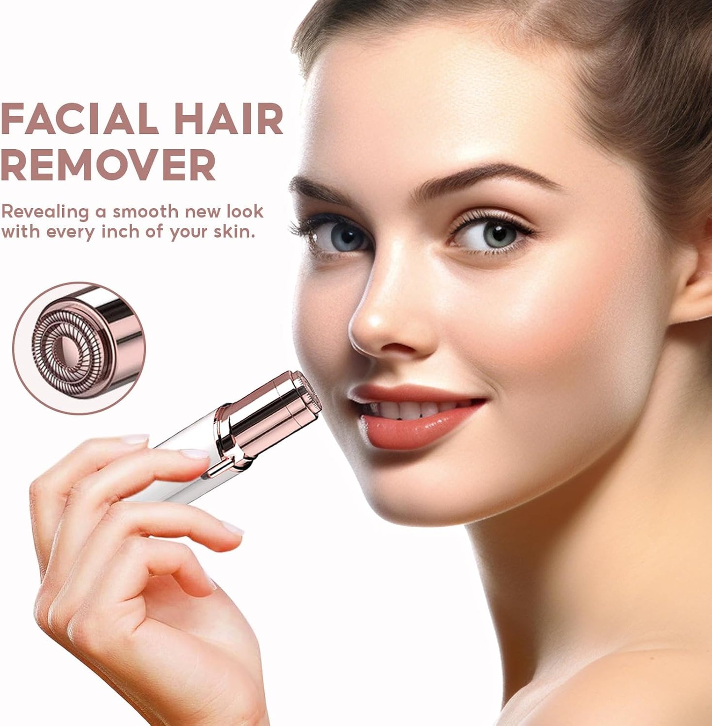 Facial Hair Removal for Women, Painless Face Trimmer for Upper Lips, Peach Fuzz and Chin with USB Rechargeable