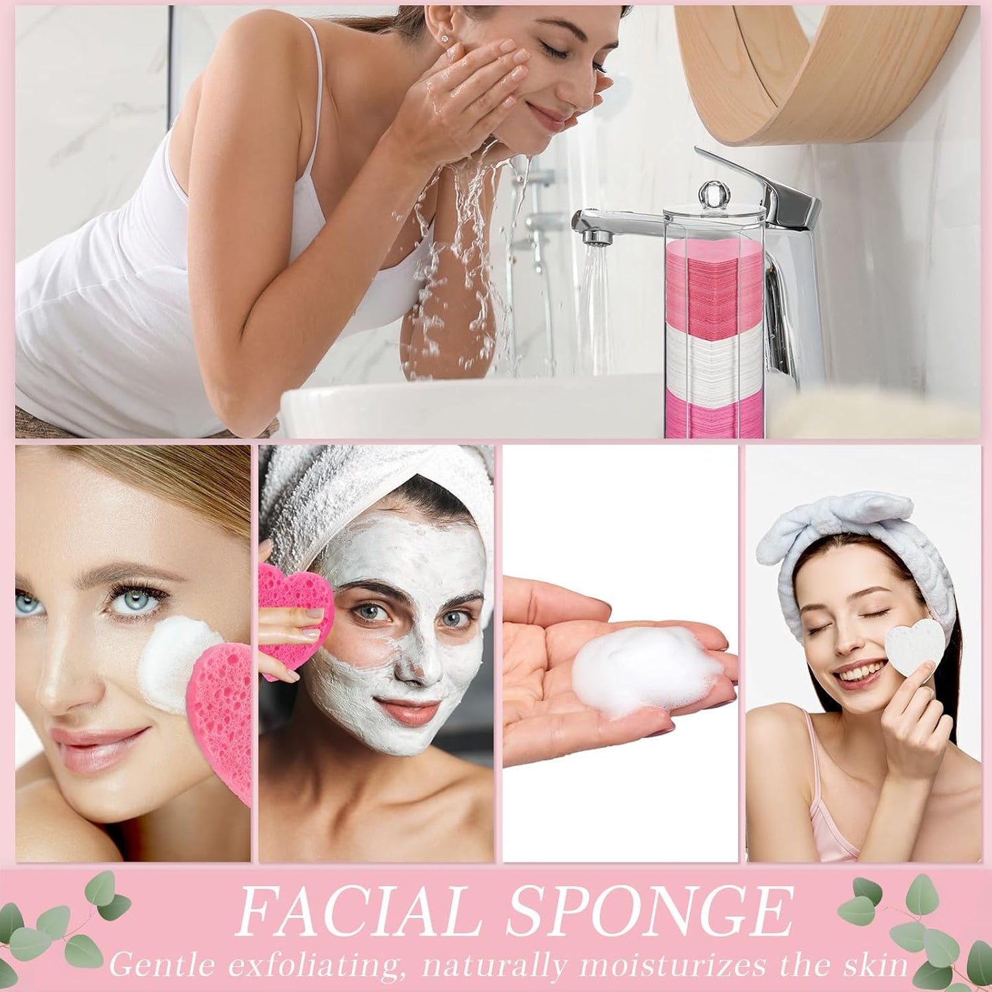 Sieral 120 Pcs Compressed Facial Sponges with Container Disposable Face Sponge Pads for Washing Face Cleansing Exfoliating Esthetician Makeup Removal(Heart,Pink, Rose Red, White)