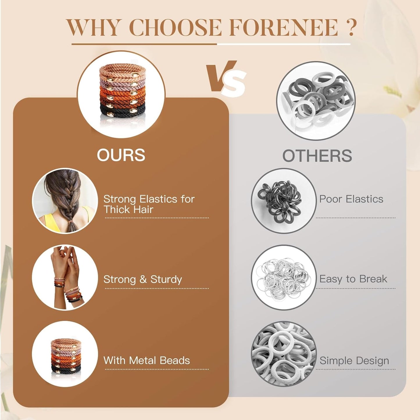 Hair Ties No Damage - 10PCS Ponytail Holders - Elastic Hair Ties for Thick Hair - Braided Hair Bands for Women Girls's Hair - Neutral