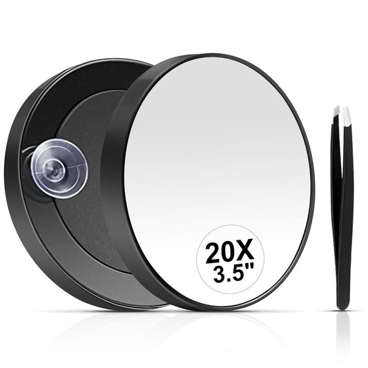 MIYADIVA 20X Magnifying Mirror, Small Travel Mirror with Suction Cup and Tweezers, 3.5 Inches