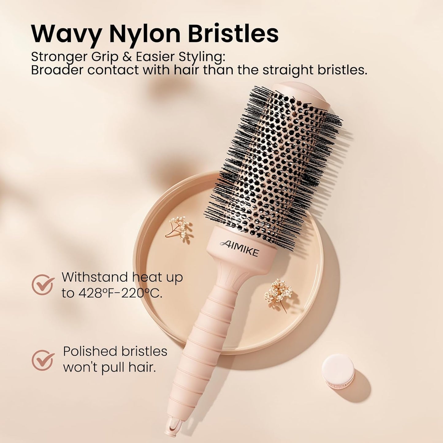 AIMIKE Round Brush for Blow Out, Medium Round Hair Brush w/Nano Ion Thermal Ceramic Tech, Professional RoundBrush for Blow Drying & Styling, Maximum Volume and Shine, Barrel 1.7 inch