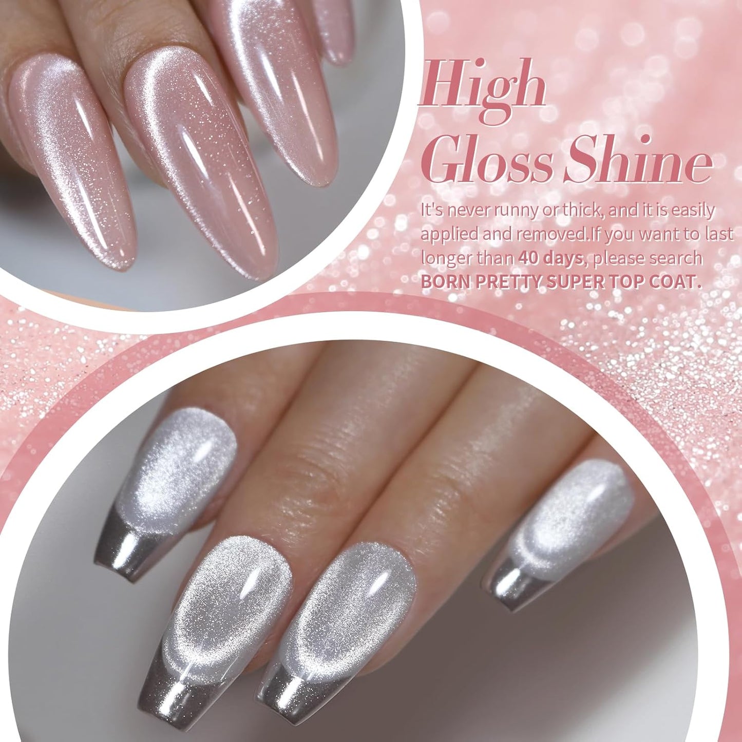 Born Pretty Cat Magnetic Eye Gel Nail Polish, Pastel Milky Cat Magnetic Gel Pastel Blue Green Purple Pink Nude Silver Nail Art Gel Manicure Salon DIY Gifts 7ML 6PCS