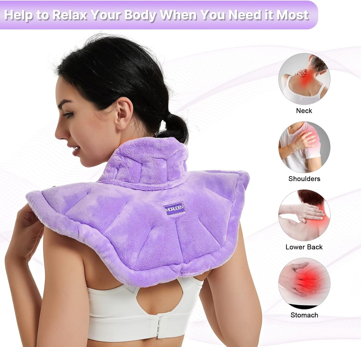 Neck Heating Pad Microwavable for Shoulders, Warmer Wrap Microwave Heating Pad for Neck and Shoulders for Pain Relief - Purple