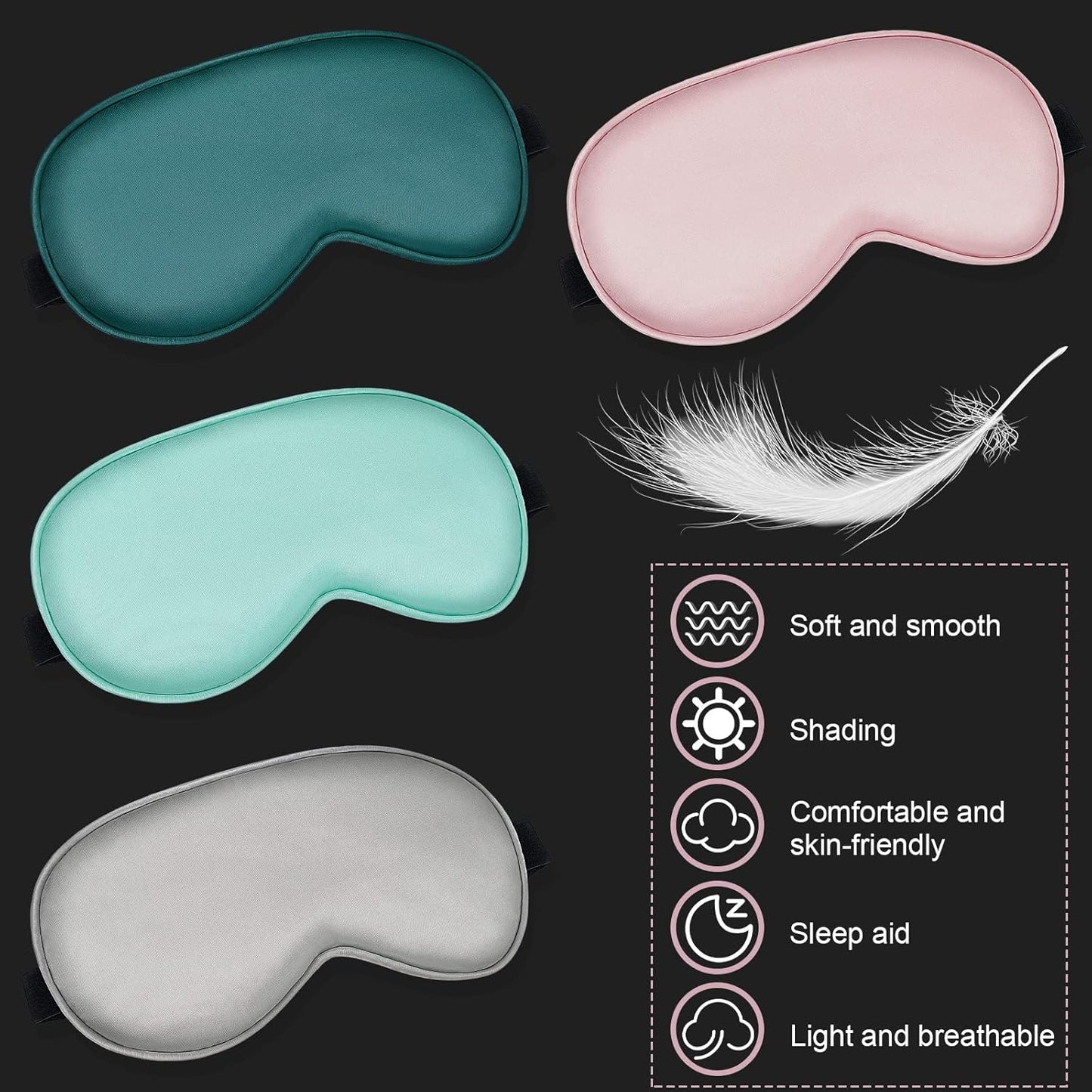 Bbto 4 Pcs Silk Sleep Eye Masks Smooth Soft Satin Eye Covers with Adjustable Strap Blindfold for Sleeping Blocking Out Lights Travel Relaxation(Multicolor)