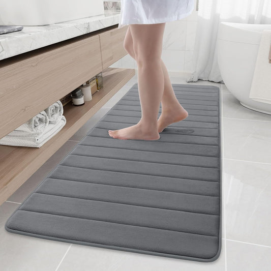 Buganda Memory Foam Bath Mat, 70" x 24", Ultra Soft and Non-Slip Bathroom Rugs, Water Absorbent and Machine Washable Bath Rug Runner for Bathroom, Shower, and Tub, Grey