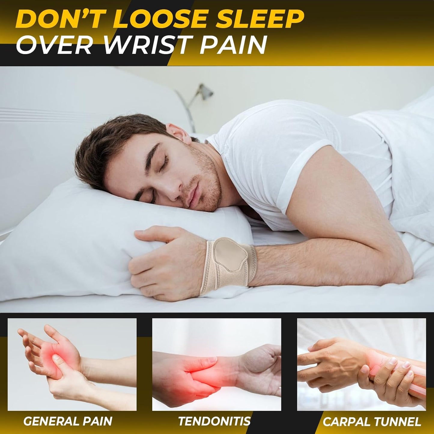 NeoTech Care Wrist Band - Elastic & Breathable Fabric - Adjustable Compression Strap - Men, Women, Right or Left - Support Wrap for Protection or Sports (Beige Color, Size S, 1 Unit)