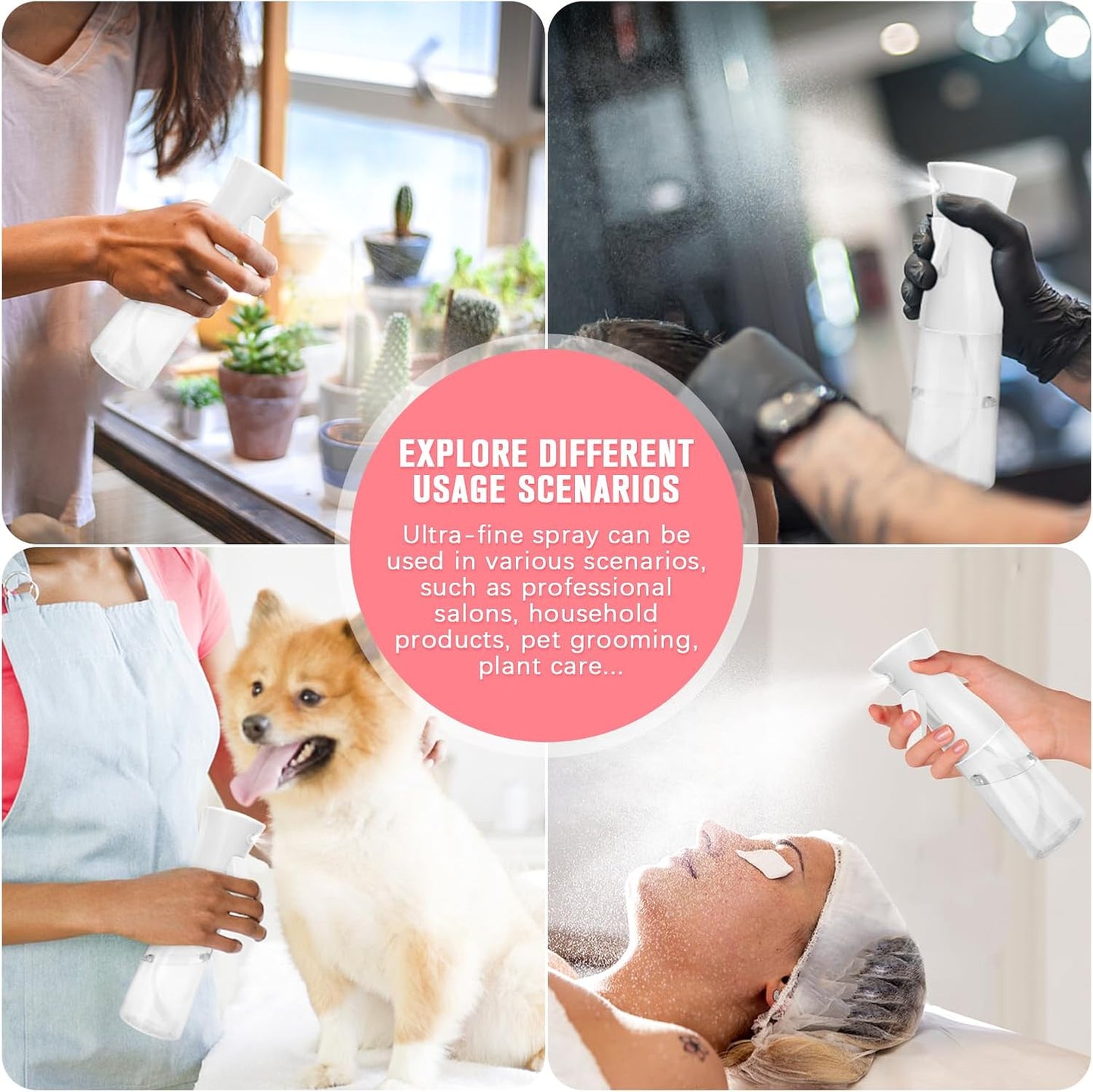 Continuous Spray Bottle,Hair Spray Bottle,Plants Water Spray Mist Bottle,Ultra-Fine Spray Bottle for Hair,Skincare, Plant Care, Pet Grooming, Cleaning,2 Pcs (6.8 oz White)