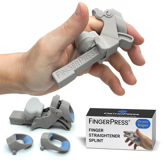 Finger Straightener | PIP Extension Orthosis/Splint For Bent Fingers, PIP Flexion Contractures | Adjustable Joint Stretcher Device | Made in USA | Gray/Large