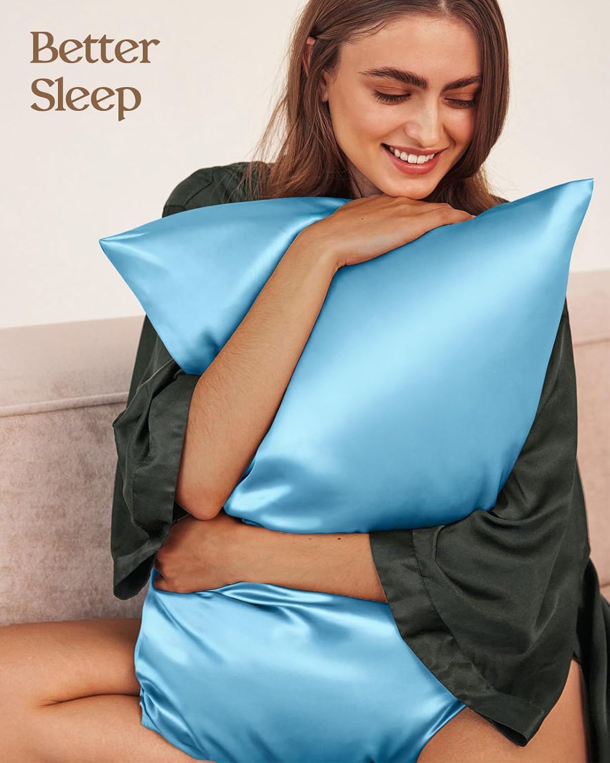 Silk Pillowcase 2 Pack - Pillow Cases Queen Set of 2 Size 20" x 30" for Hair and Skin Smooth Soft Breathable with Hidden Zipper Cooling Pillow Covers for Women, Light Blue