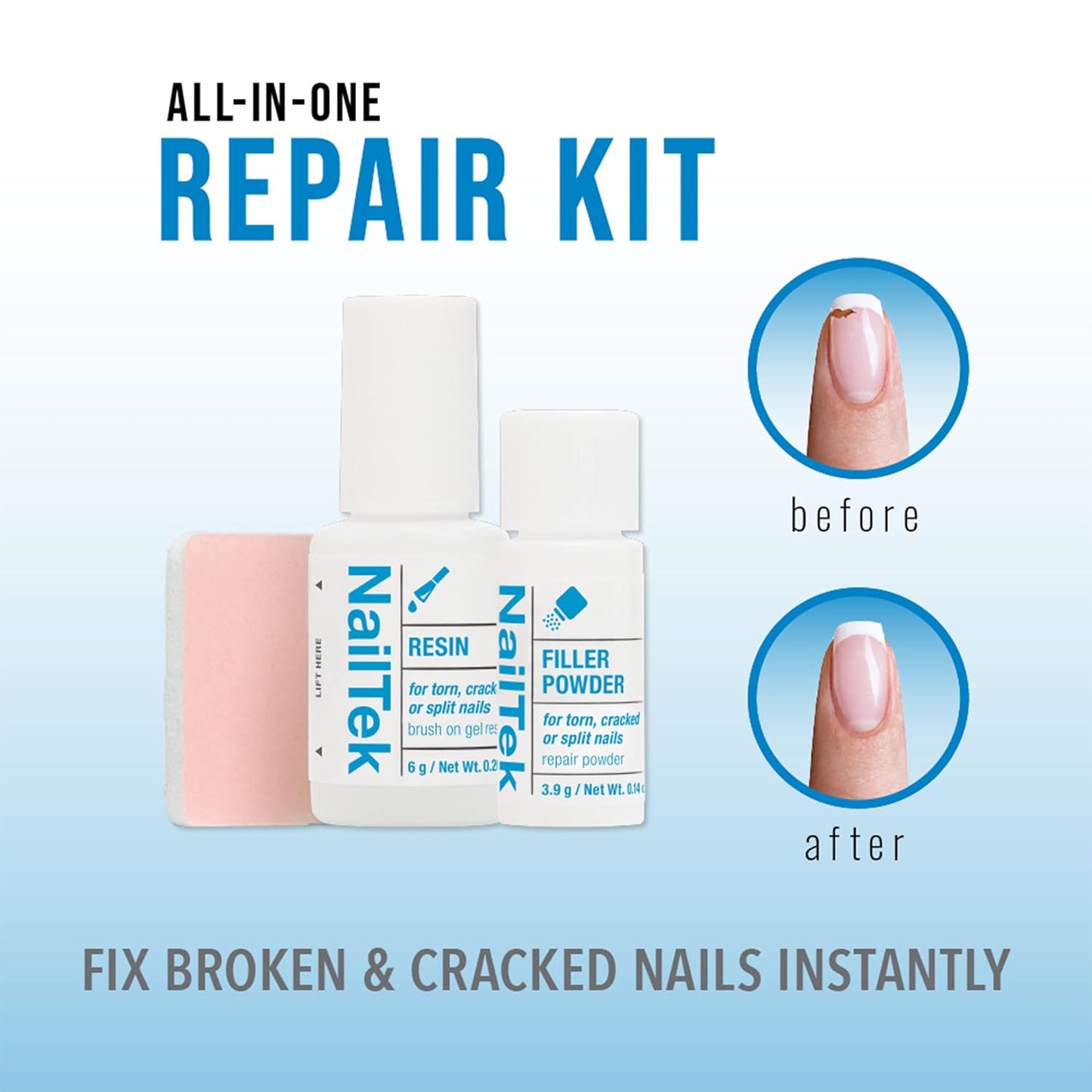 Nail Tek Nail Repair for Damaged Nails – Filler Powder & Resin Kit for Cracked or Split Nails, Strengthener and Growth Recovery, 1 Pack