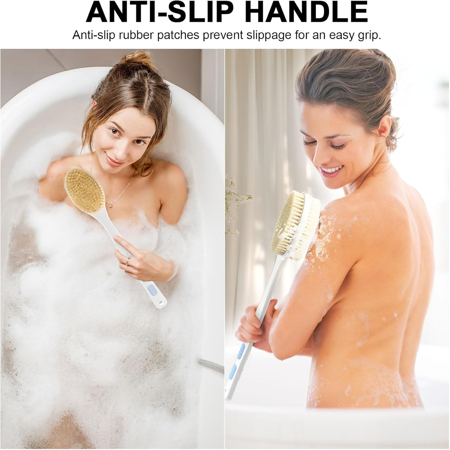 Back Scrubber, Back Scrubber for Shower, Bath Brush Long Handle for Shower with Double Sided Bristles for Wet or Dry Brushing (Blue)