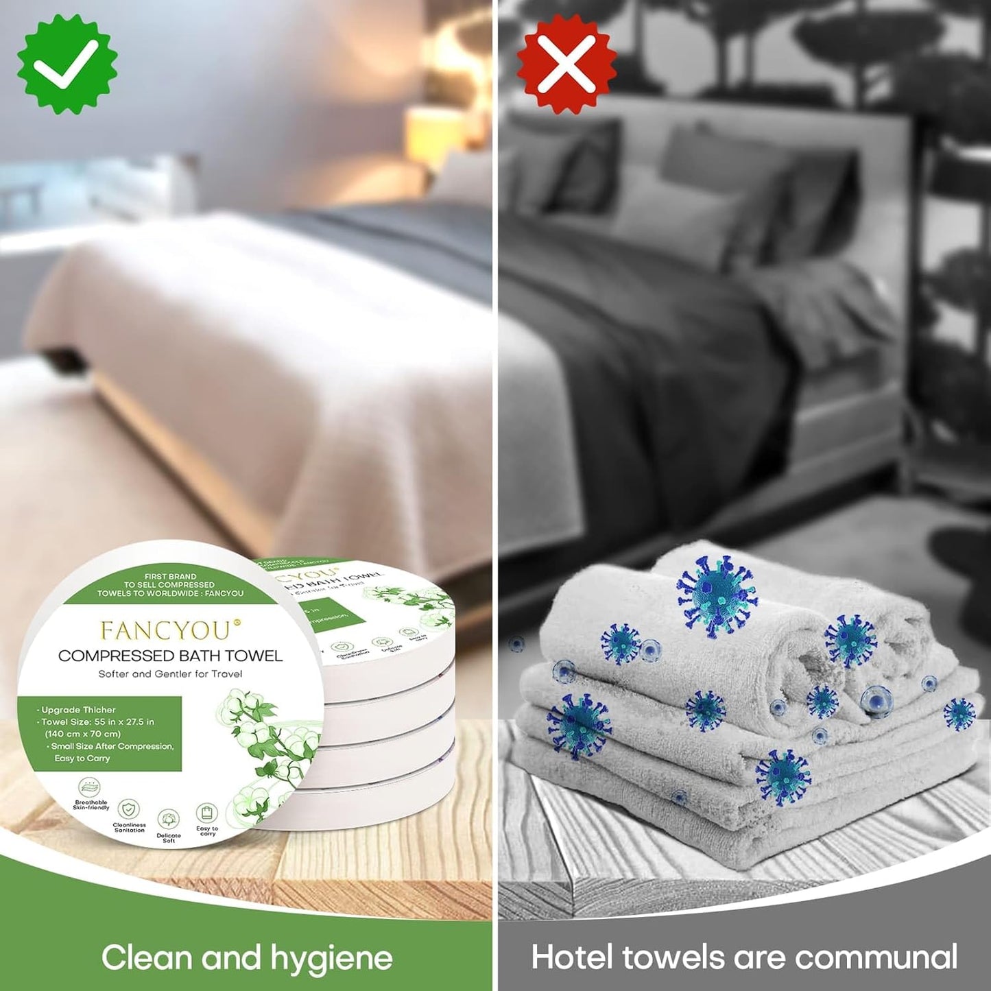 Compressed Towel Tablets Disposable Bath Towels for Travel, 55.1 x 27.5 inch Large Face Cloth Compact Reusable Body Washcloths for Hotel Bathroom Camping Beach Swimming Vacation(5 Pack Green)