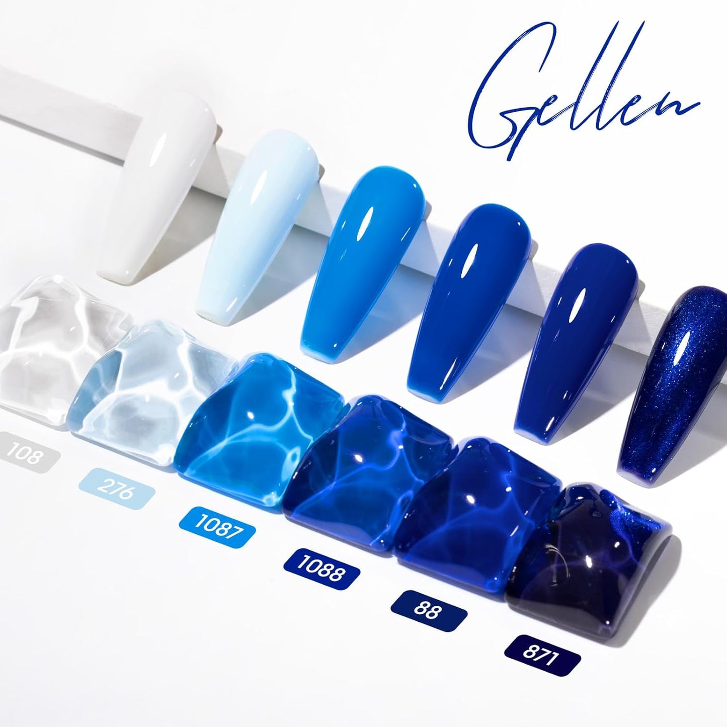 Gellen Blue Gel Nail Polish Set - 6 Colors Dark Blue Royal Light Baby Navy Glitter UV Gel Polish No Wipe Soak Off for Summer Winter Nail Art Design - Gifts for Girls Women