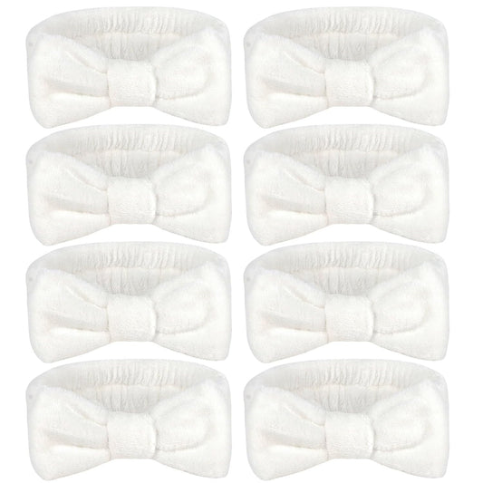 Ondder Spa Headband for Washing Face 8 Pack White Skincare Headbands for Women Girls Terry Cloth Cute Bow Head Bands for Makeup