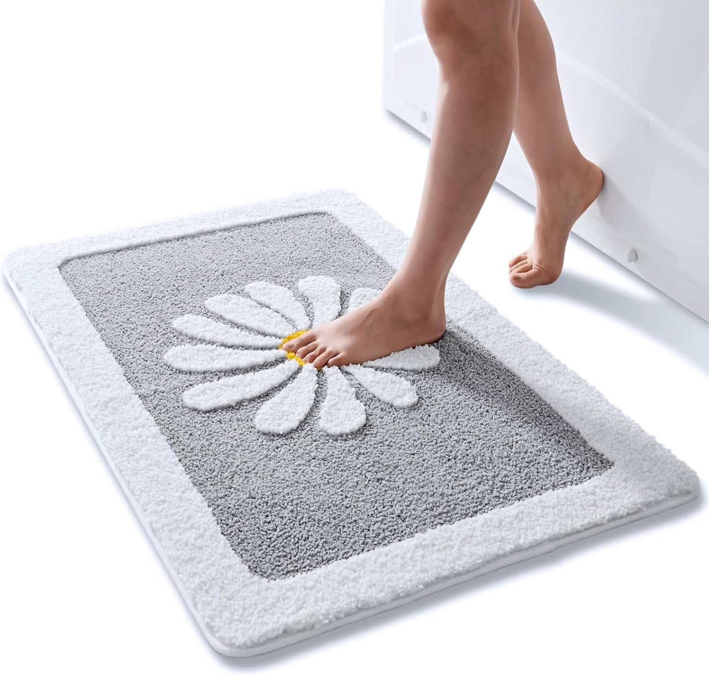 Bathroom Rugs Mat, White Flower Bath Rugs Fluffy Soft Superfine Fiber Rugs Non Slip Bath Mat Machine Wash Plush Mats,Bathroom Rug for Bathroom Shower Room (24x36, Gray)