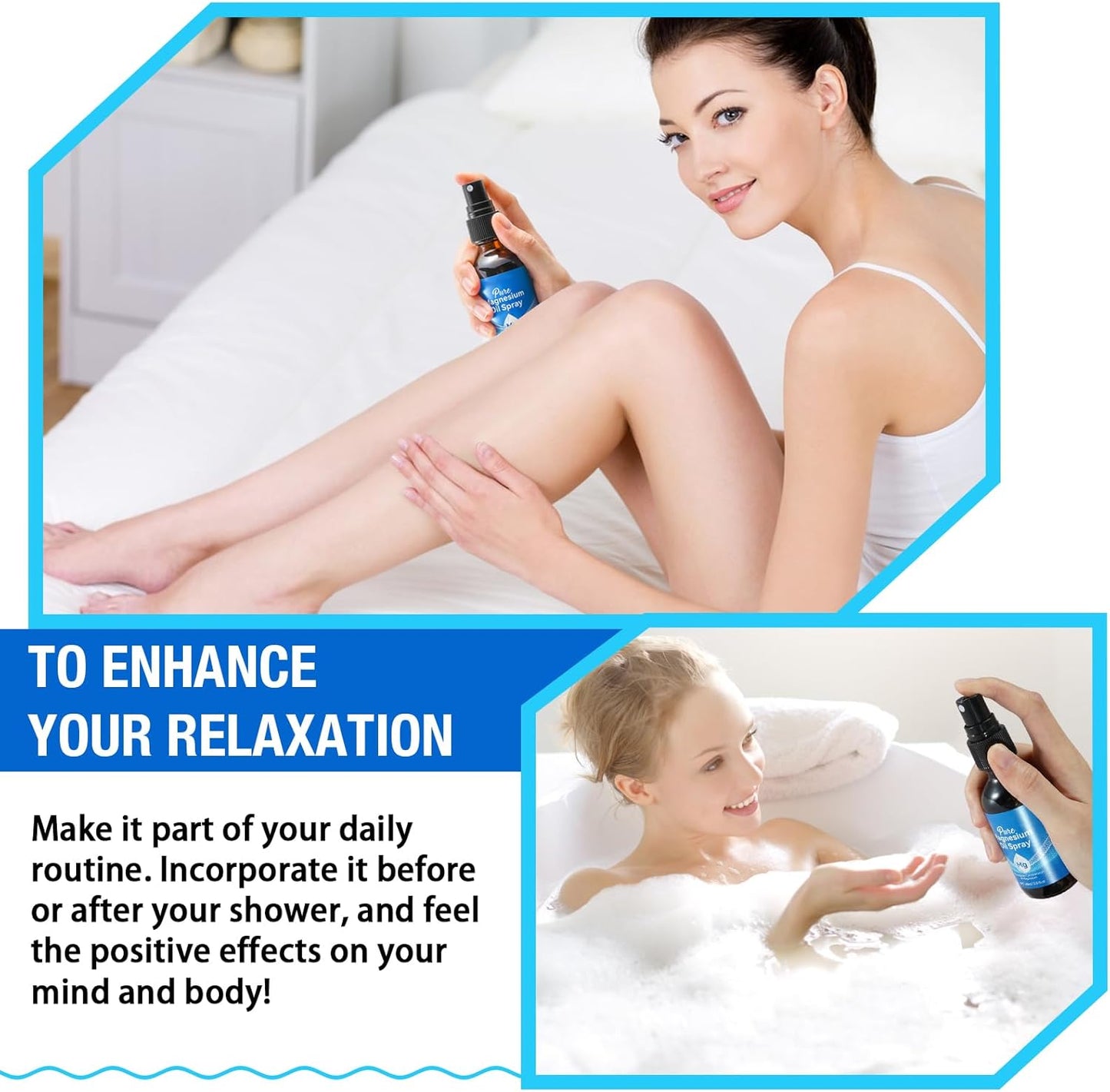 Pure Magnesium Oil Spray 2Fl Oz, 2Pack Natural Magnesium Oil Spray for Feet, Body, Skin, Topical Mg Oils Products