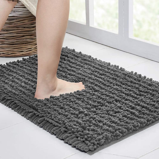 Walensee Large Bathroom Rug Non Slip Bath Mat (72x24 Inch Grey) Water Absorbent Super Soft Shaggy Chenille Machine Washable Dry Extra Thick Perfect Absorbant Best Plush Carpet for Shower Floor