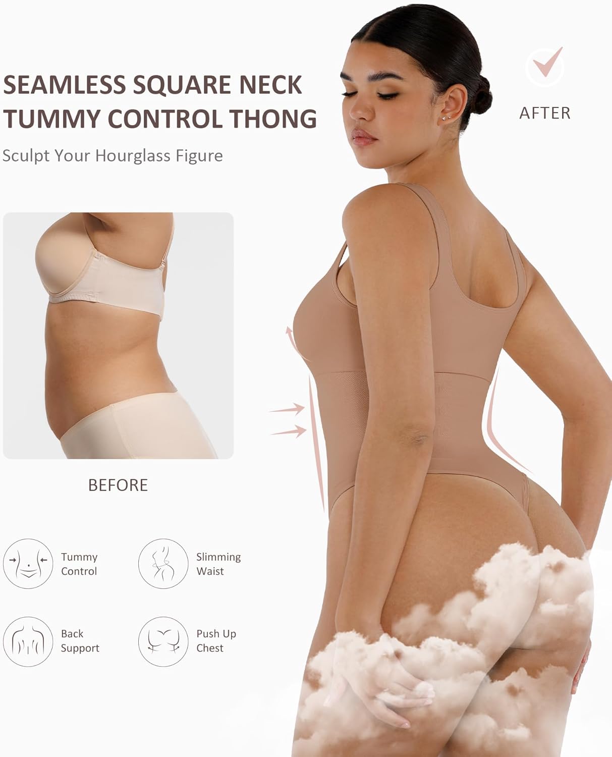 FeelinGirl Bodysuits for Women Seamless Square Neck Tummy Control Compression Thong Shapewear Bodysuit Tank Tops Bodysuit