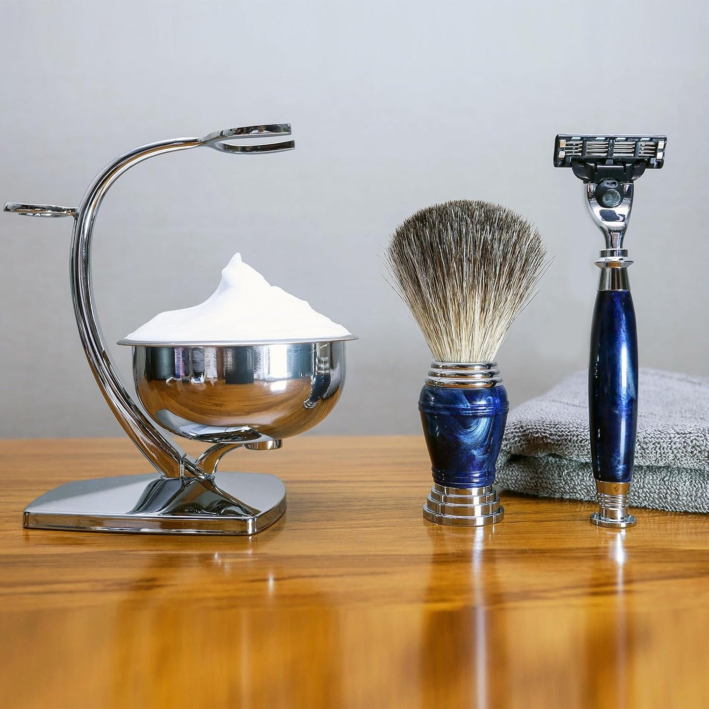 Professional Classic Mach 3 Safetry Razor Shaving Kit for Men with 3-Layer Triple Blade,Shaving Clean Brush Stand,Mug Bowl Set,Barbershop Smooth Shaver Set