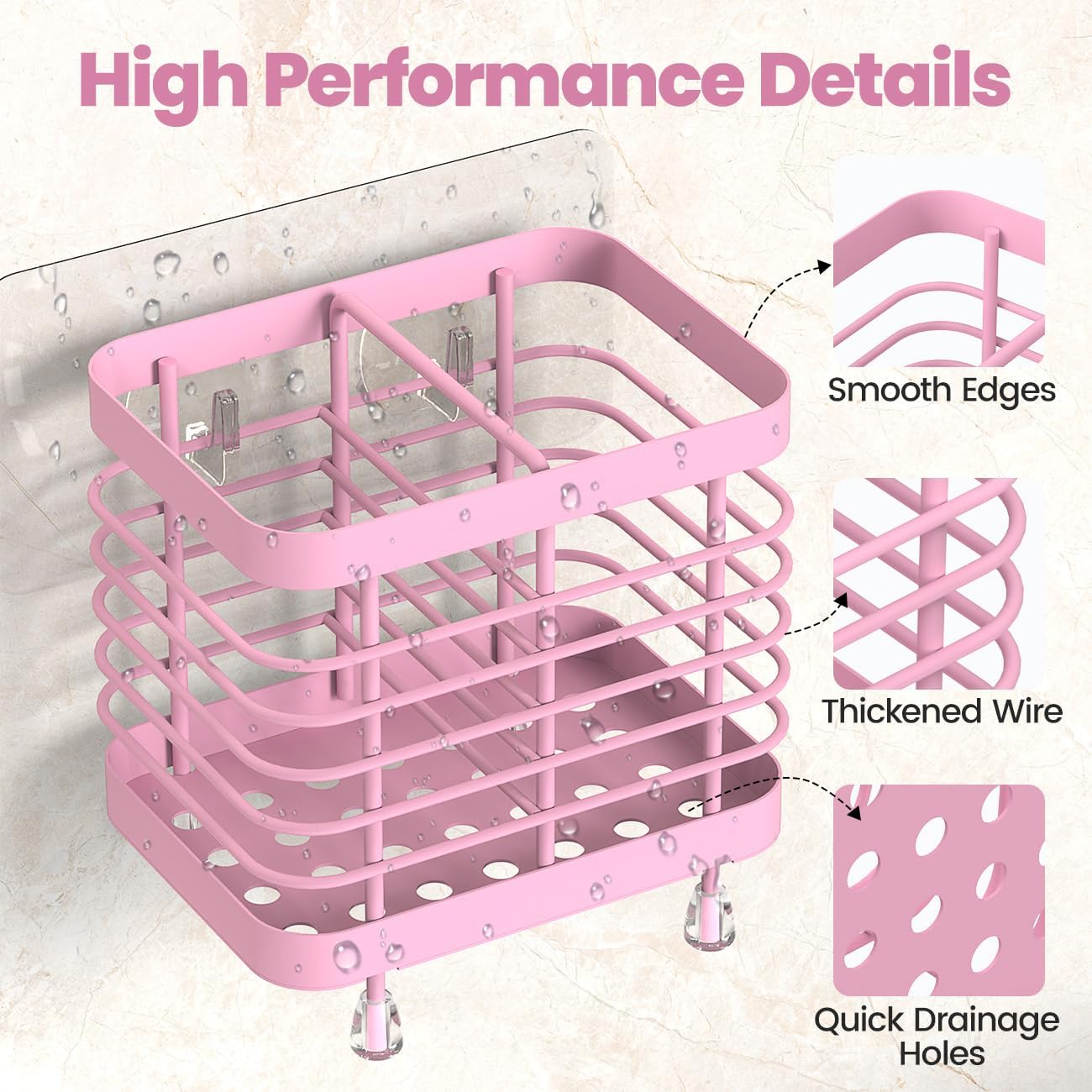 Luxspire Toothbrush Holders for Bathroom, Stainless Steel Electric Toothbrush Holder Wall Mounted, Shower Toothbrush Toothpaste Holder, Bathroom Organizer Essentials, 2 Slots, Pink