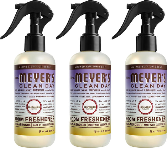 MRS. MEYER'S CLEAN DAY Room and Air Freshener Spray, Non-Aerosol Spray Bottle Infused with Essential Oils, Compassion Flower, 8 fl. oz - Pack of 3