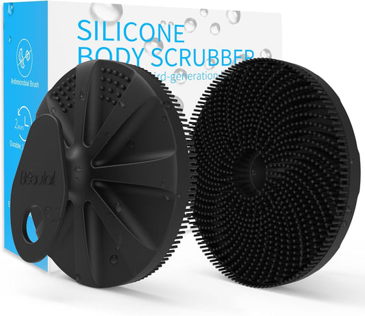Silicone Body Scrubber, Upgrade 3rd Gen Shower Bath Brush, Lather Nicely, Soft Massage Body, More Hygienic Than Traditional Loofah, Gentle Exfoliating for Sensitive Skin, 1 Pack, Black