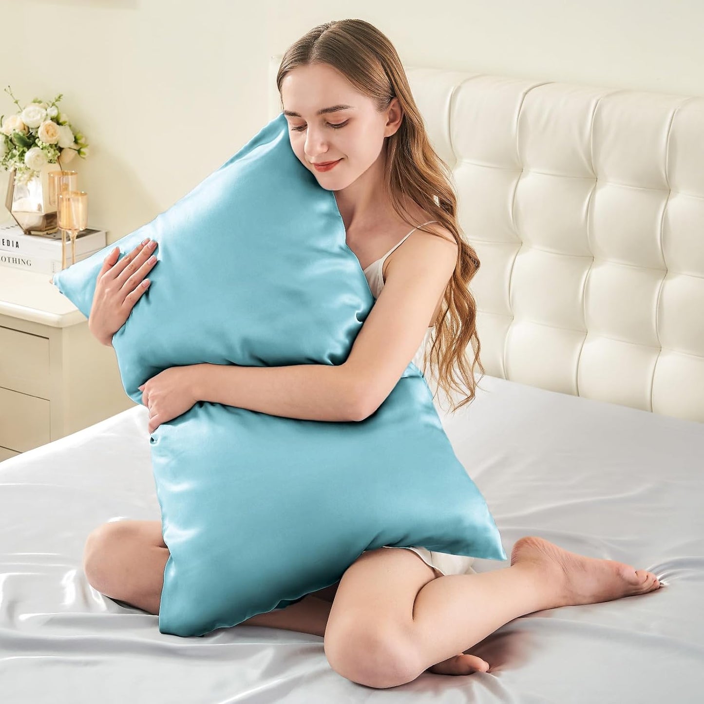 INFIIXSO Mulberry Silk Pillowcase for Hair and Skin, Silk Pillow Cases Standard Size with Hidden Zipper 20x26 Inches, Ultra Smooth and Soft Cooling Pillow Cases for Hot Sleepers(Ocean Mist, 1 Pack)