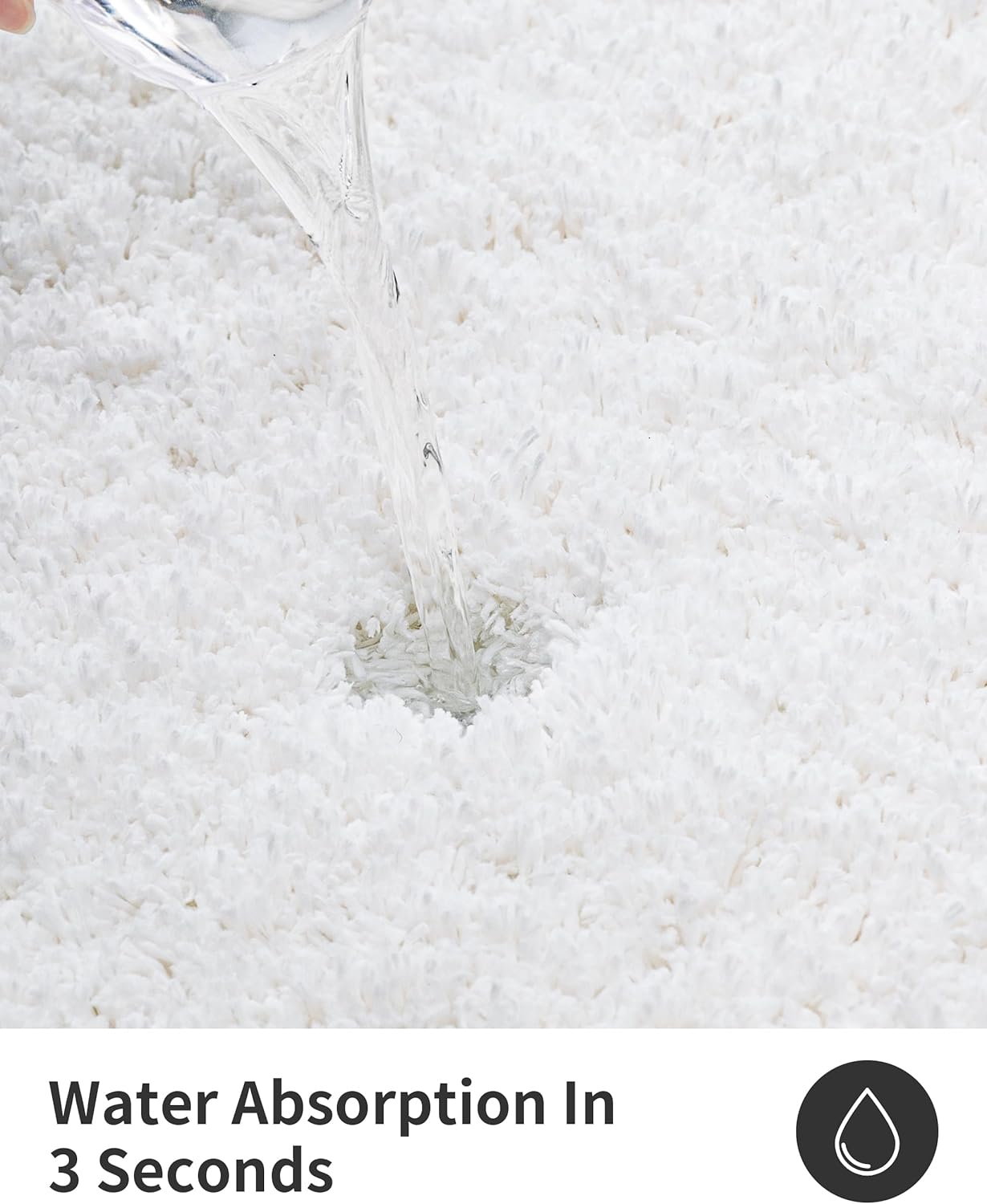 ILANGO White Bathroom Rugs 32" × 20" Non Slip & Super Absorbent Extra Thick Soft, Washable Bath Mat for Floor, Microfiber Plush Shaggy Bath Rug with Rubber for Bathtub Shower Room Sink