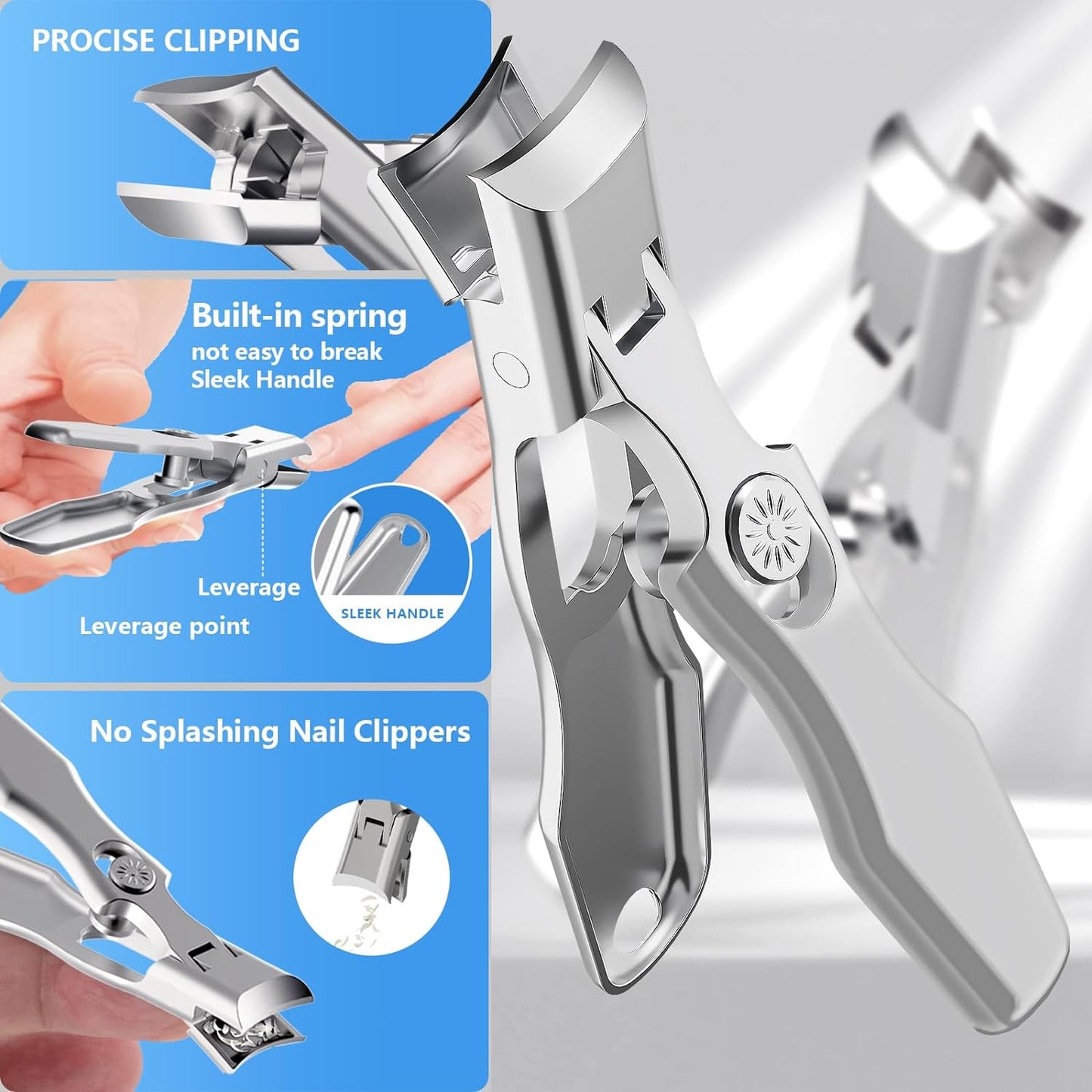 Nail Clippers for Men Thick Nails,INXEN Wide Jaw Opening No Splash Fingernail Clipper with Catcher,German Toe Nail Clippers for Thick Nails for Seniors, Stainless Steel Nail Cutter for Adult