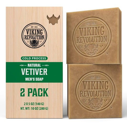 Viking Revolution Vetiver Natural Soap for Men - Mens Soap Bar with Essential Oils Cold Pressed Bar Soap for Men - Nourishing Mens Bar Soap with Coconut Oil, Shea Oil, Almond Oil (2 Pack)