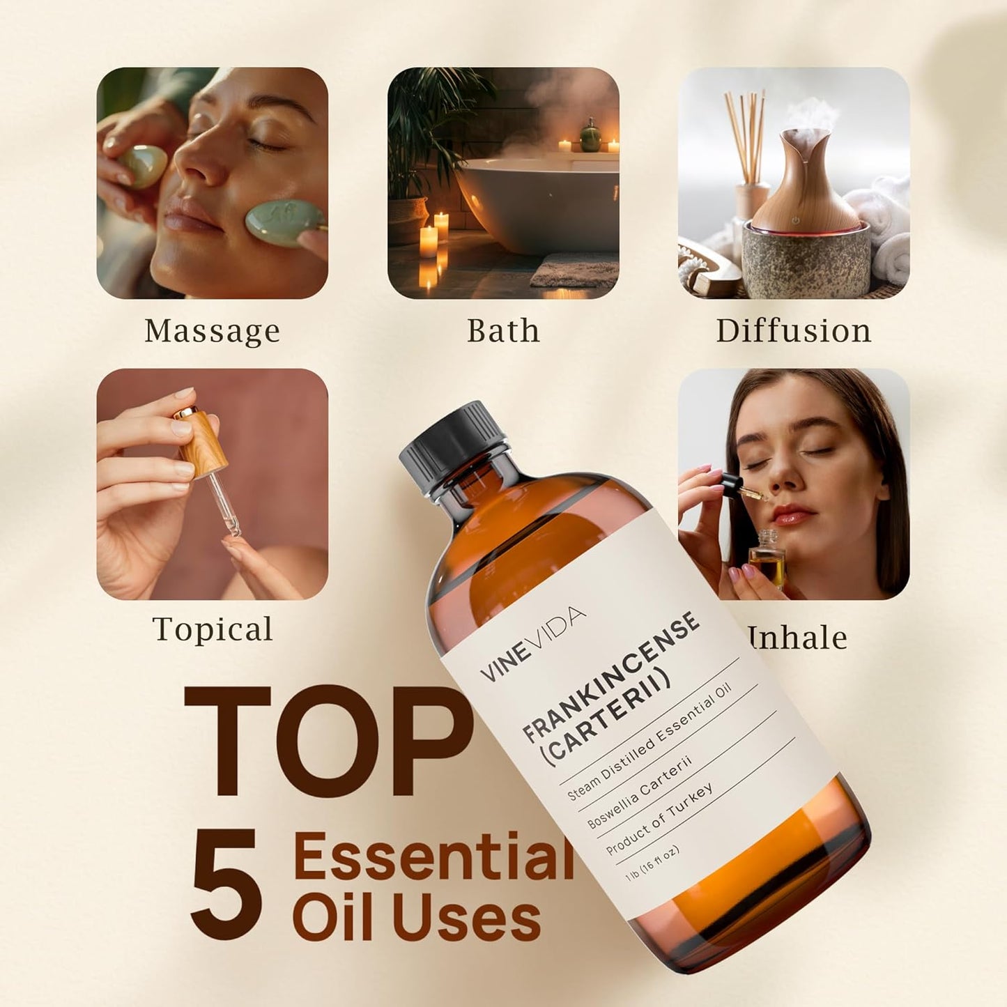 VINEVIDA Frankincense Essential Oil - 16 oz Undiluted - DIY Candle Scents - Safe for Skin