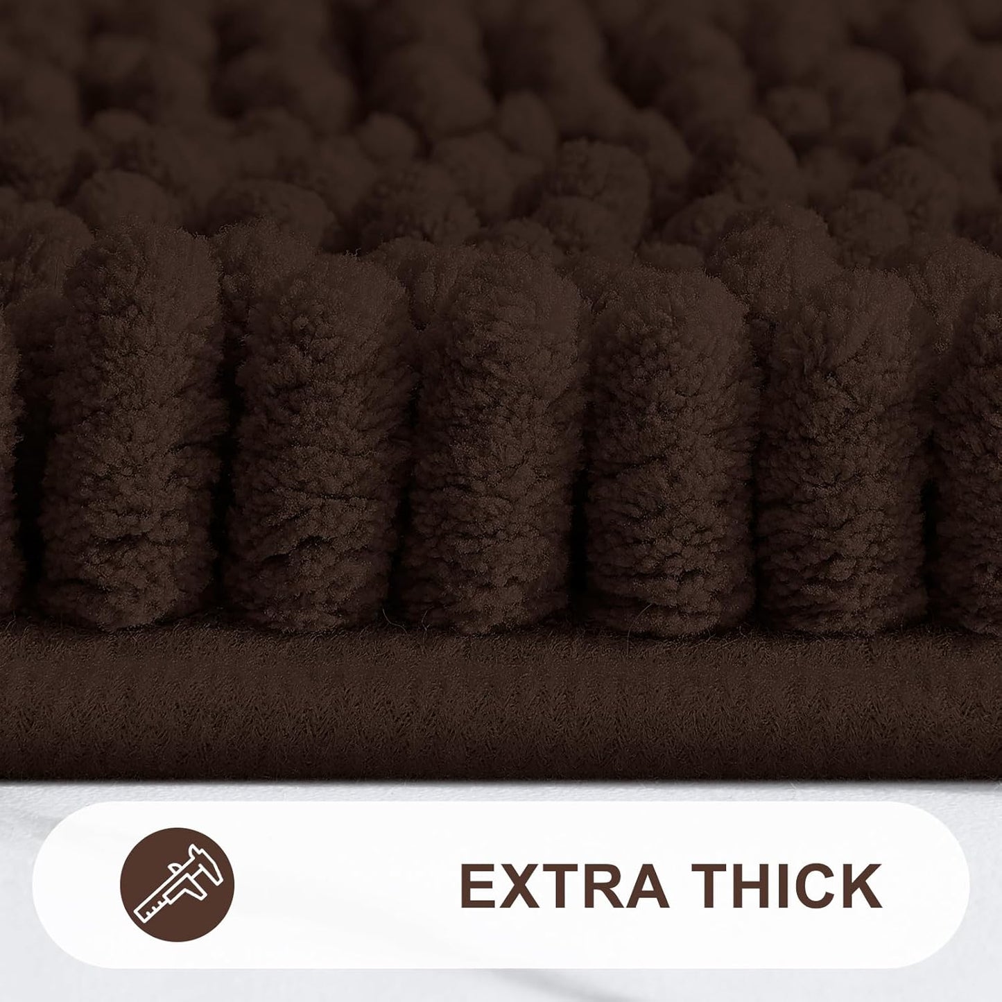 Grandaily Chenille Striped Bathroom Rugs 36x24, Extra Thick and Absorbent Bath Mats, Non-Slip Soft Plush Shaggy Shower Carpet, Machine Wash Dry, Bath Rug for Bathroom, (Large, Brown)