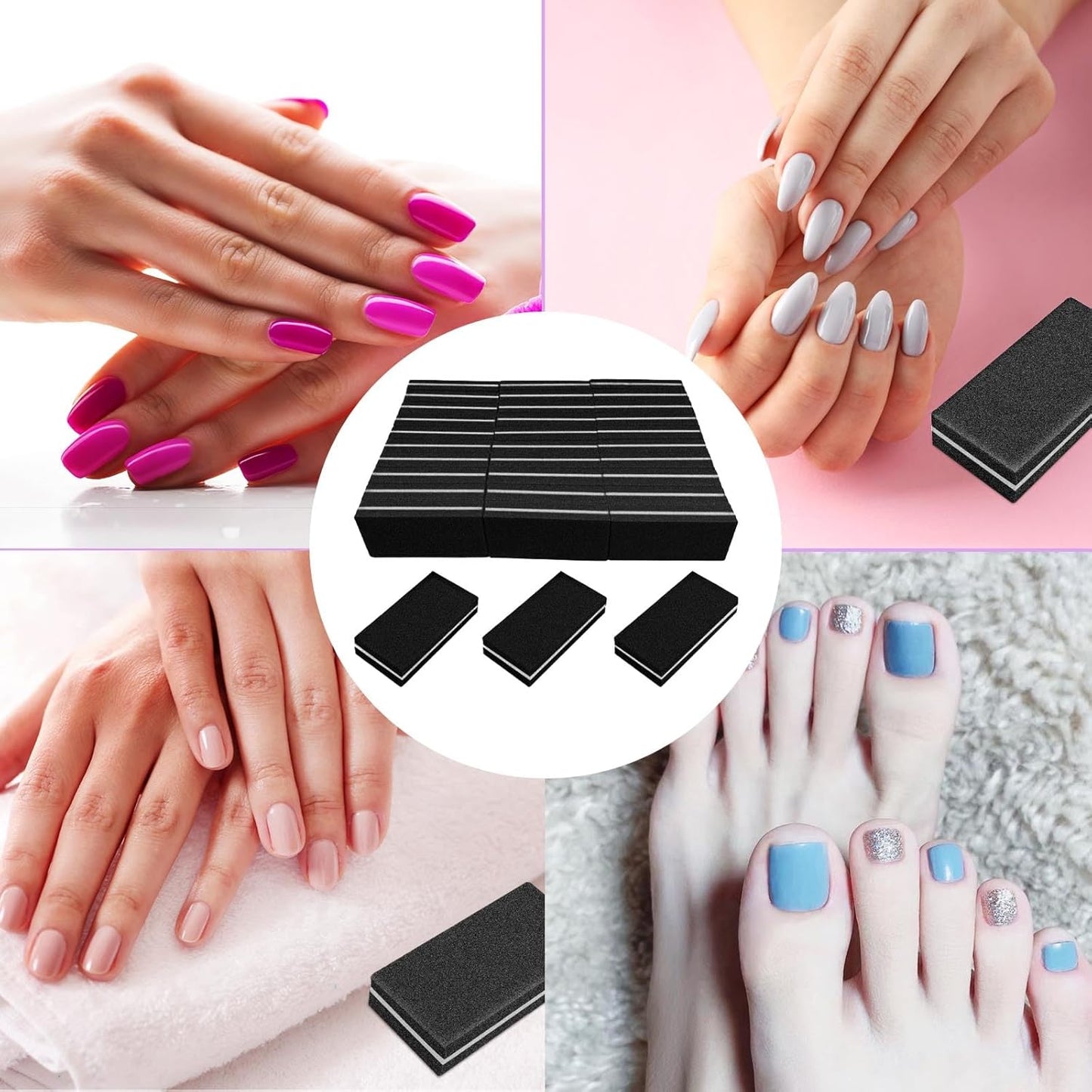 Nail Buffers (30 Pack), Buffer Block Nail File for Acrylic Nails and Natural Nails, 100/180 Grit Small Nail Buffer Block Bulk Buffing Blocks for Nail Buff Professional Manicure File Blocks Set Black