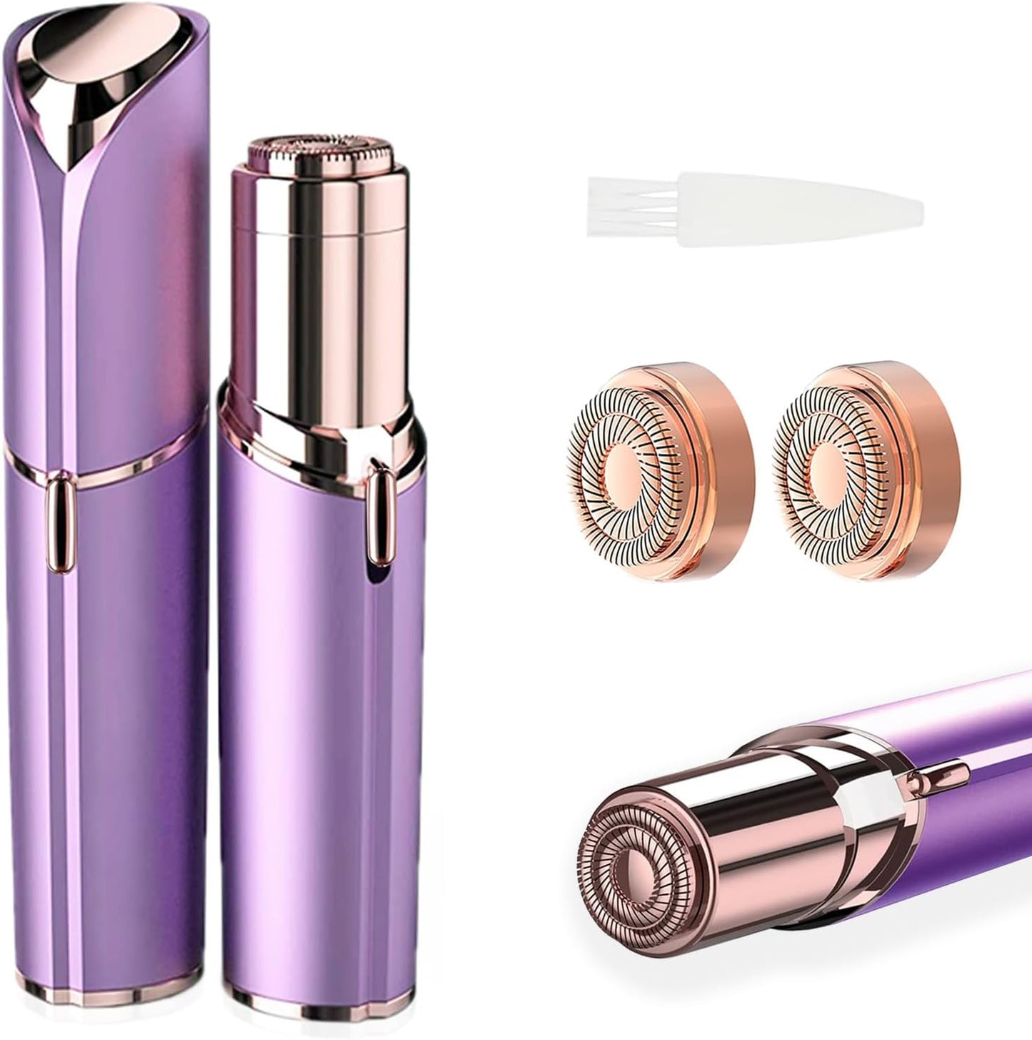 Women Facial Hair Removal Device Battery Operated with 2 Replacement Heads, Painless Womens Face Shaver for Chin Upper Lips Peach Fuzz