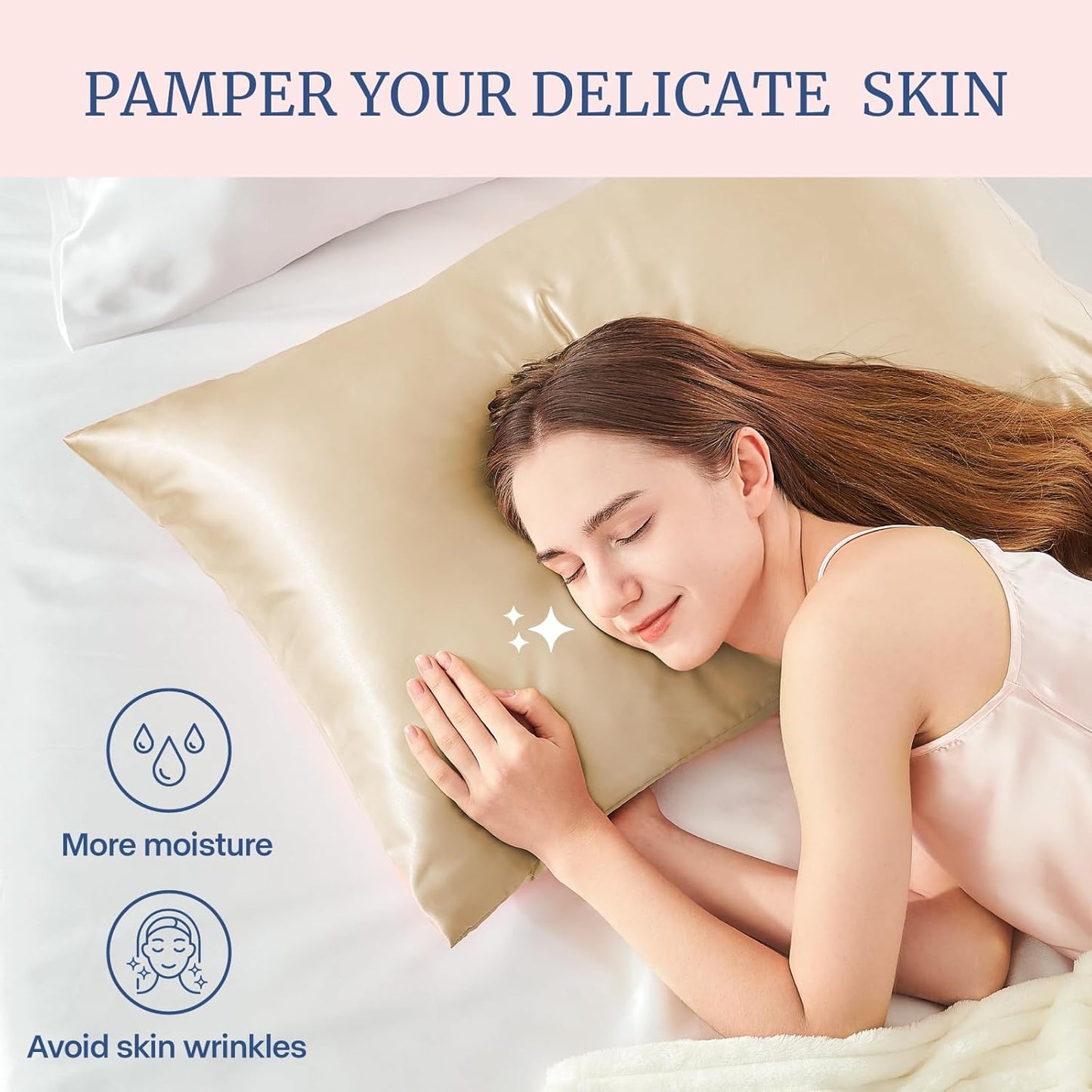 BEDELITE Satin Pillowcase for Hair and Skin, Super Soft Similar to Silk Pillow Cases 4 Pack with Envelope Closure, Cooling Pillowcases for Women Men (20"x40" King Size, Champagne)