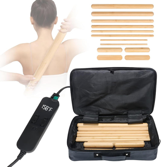 Hot Bamboo Massage Sticks Warmer Kit,12pcs Solid Bamboo Sticks for SPA,Portable Stone Massage Heater with Temperature Control/Heating Time for Home/Travel Spa Warming Therapy Relaxing