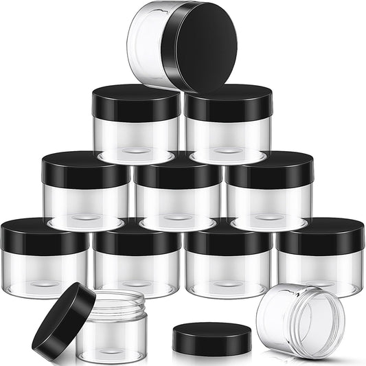 SATINIOR 12 Pack 32 oz Plastic Container Jars with Lids Round Clear Travel Cosmetic Container Slime Jars for Toiletries, Lotion, Cream, Ointments, Makeup, Rhinestone, Samples, Kitchen Storage(Black)