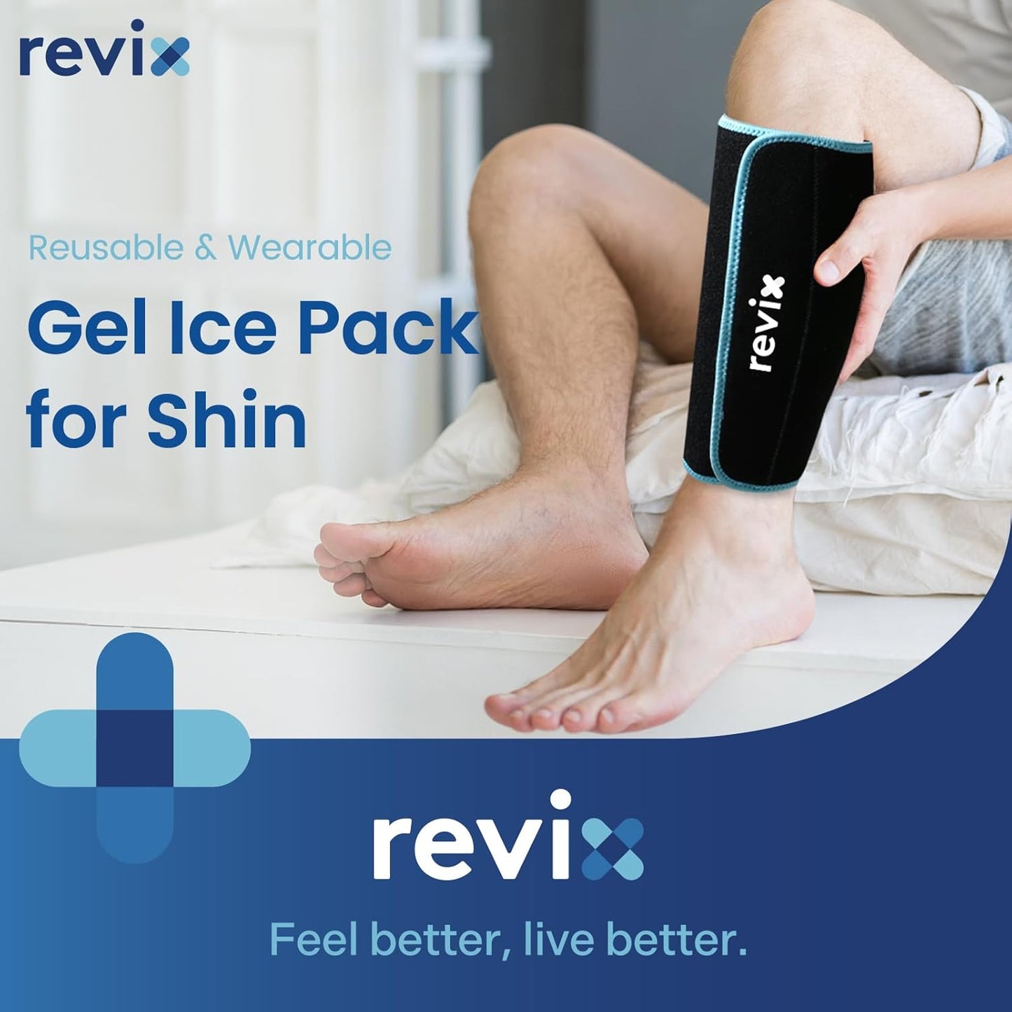 REVIX Shin Ice Pack Reusable Leg Ice Pack Wrap Cold Therapy Compression Sleeve for Calf, Elbow, Arm and Knee Discomfort Recovery and Support, 360° Full Coverage