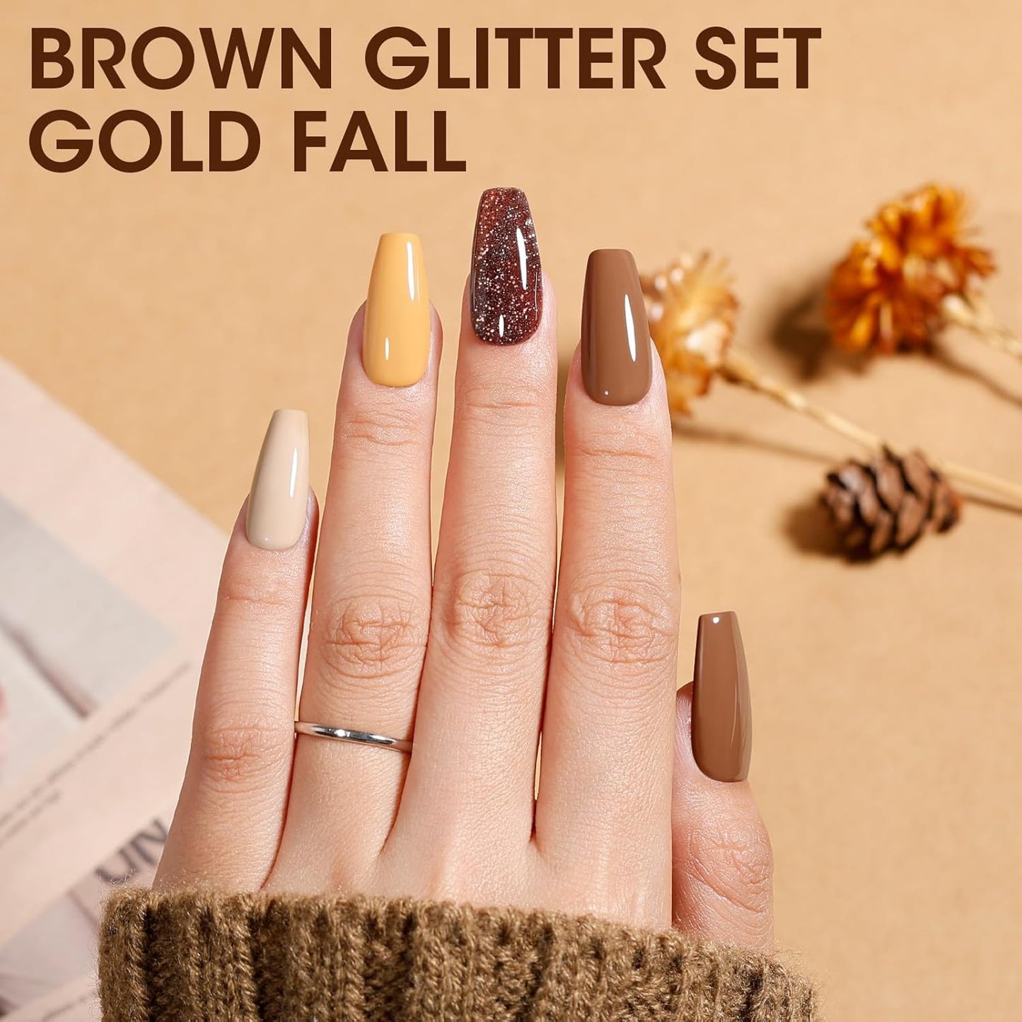 GELLEN Brown Gel Nail Polish, Winter Fall Brown Gel Polish 6 Colors Set, No Wipe Soak Off Long Lasting Glossy UV Gel for Women Manicure Home Salon, 0.33oz