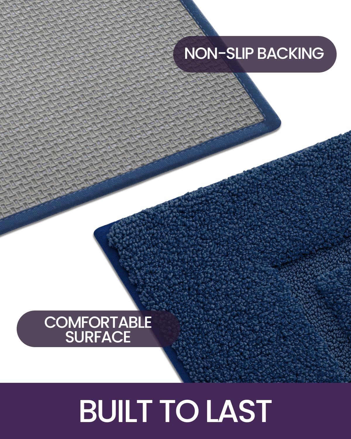 DEXI Bathroom Rugs 24x16, Washable Non Slip Bath Mat for Shower Floor, Absorbent Quick Dry Bathmat with Rubber Backing, Ultra Soft Plush Carpet for Tub, Navy
