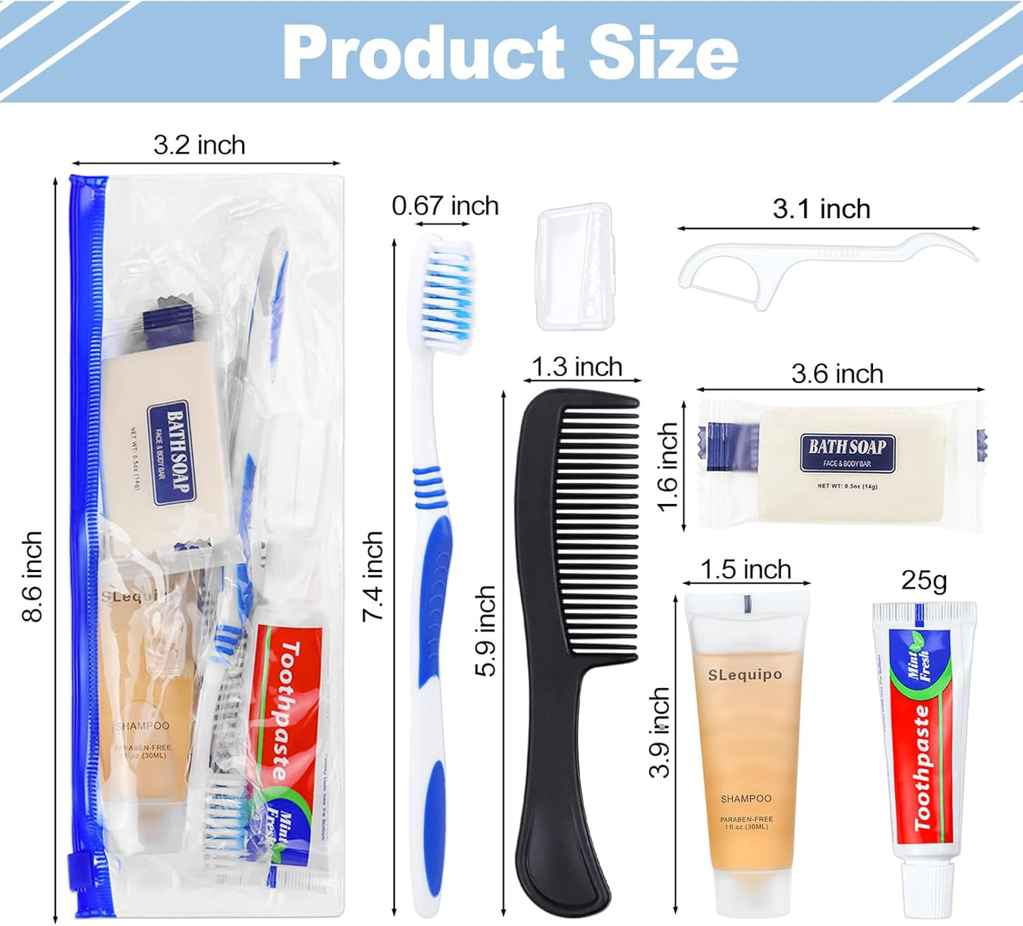 Pack of 3 Hygiene Kit, Hygiene Kit Bulk, Individually Packed, Travel Hygiene Kit with Toothbrush, Toothpaste, Comb, Shampoo, Soap and Floss Picks, Home, Suitable for Hotel, Camping, Travel