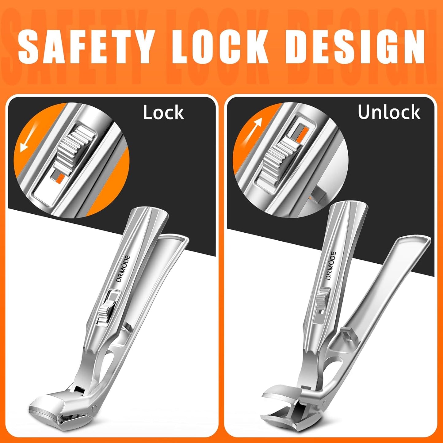 Toenail Clippers for Seniors Thick Toenails, Upgrade Angled Head Large Toe Nail Clippers for Men with Wide Jaw Opening, Sharp Heavy Duty Fingernail Clipper Cutter with Catcher Long Handle - Silver