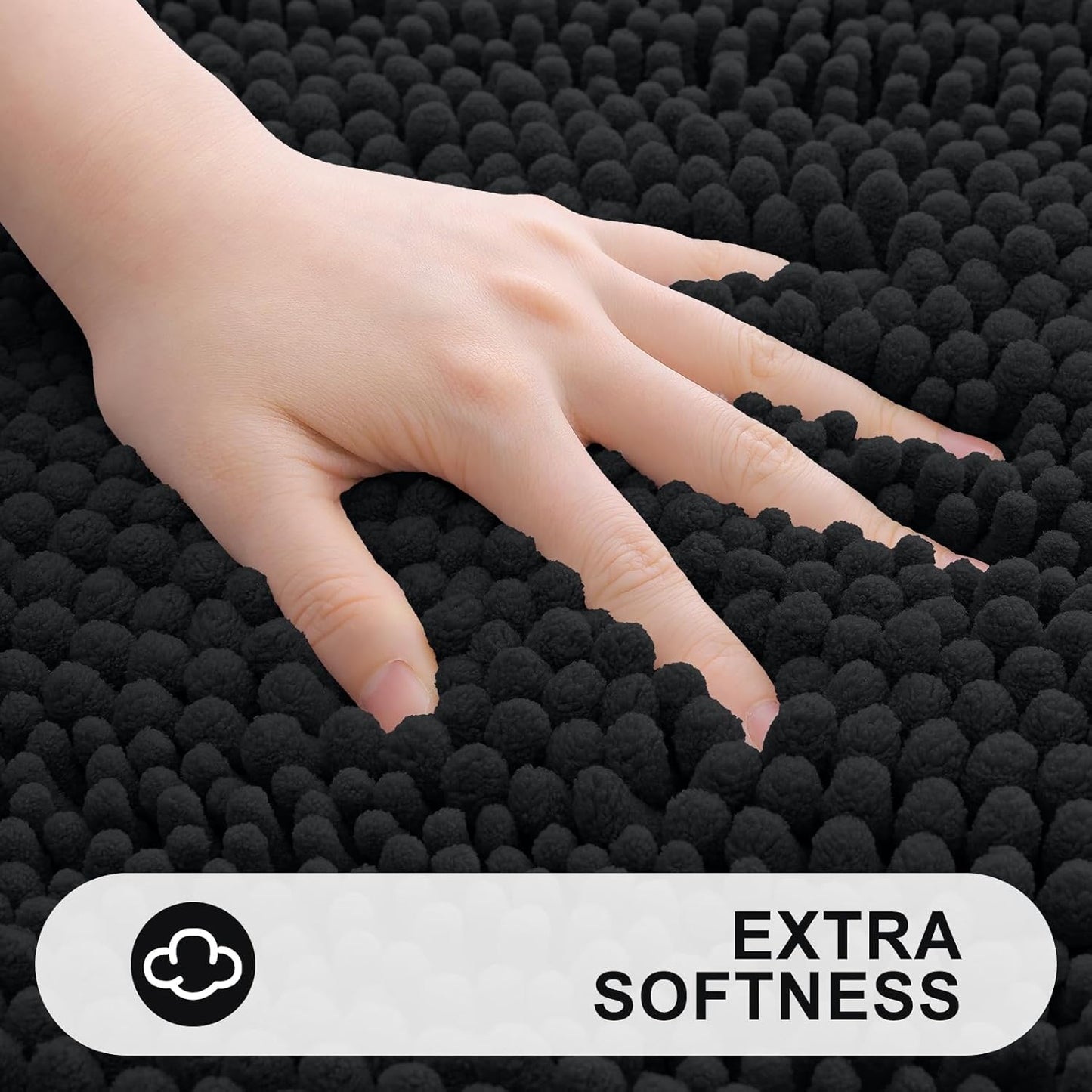 Grandaily Chenille Striped Bathroom Rugs 70x24, Extra Thick and Absorbent Bath Mats, Non-Slip Soft Plush Shaggy Shower Carpet, Machine Wash Dry, Bath Rug for Bathroom, Black